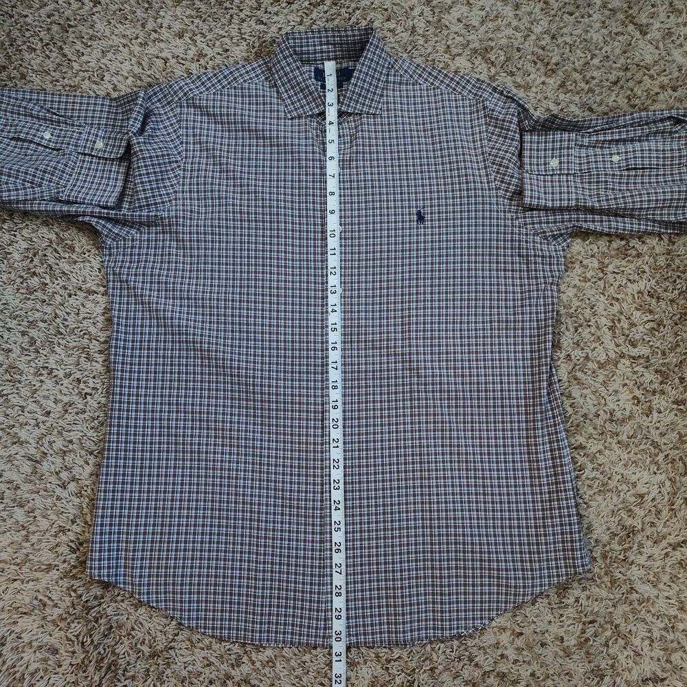 Polo Ralph Lauren Men Sz L Brown Plaid Stretch Long Sleeve Button Up Cotton - Picture 7 of 11
